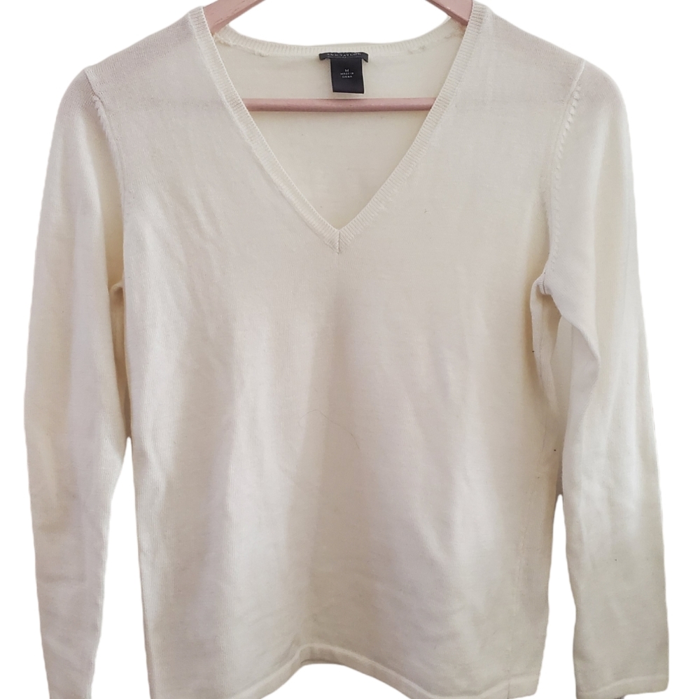 Ann Taylor Winter White V Neck Sweater